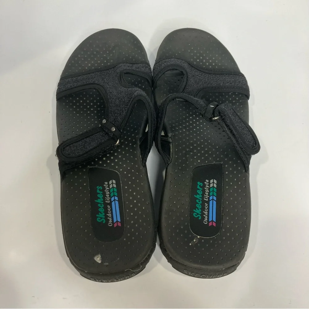 Skechers reggae slip‎ on sandals black casual slides summer women’s size 9